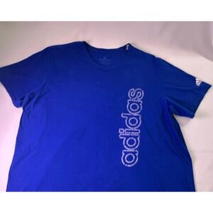 Adidas 2XL Royal Blue Vertical Wordmark Graphic Tee Short Sleeve Cotton Shirt